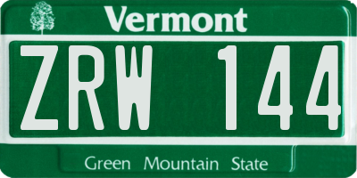 VT license plate ZRW144