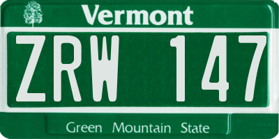 VT license plate ZRW147