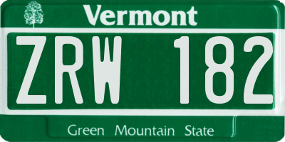 VT license plate ZRW182