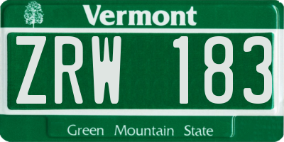 VT license plate ZRW183