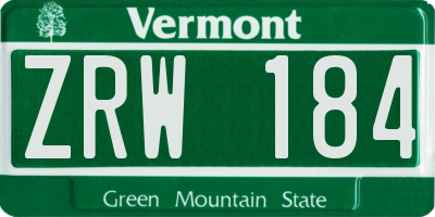 VT license plate ZRW184