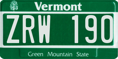 VT license plate ZRW190