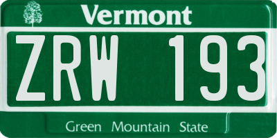 VT license plate ZRW193
