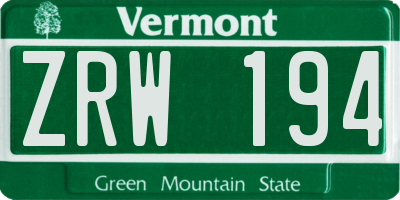VT license plate ZRW194