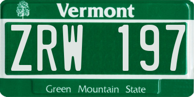 VT license plate ZRW197