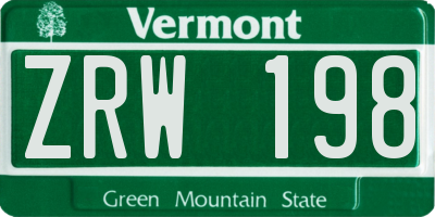 VT license plate ZRW198