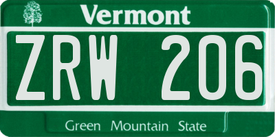 VT license plate ZRW206