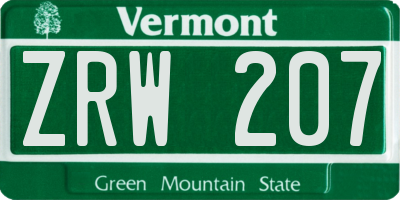VT license plate ZRW207