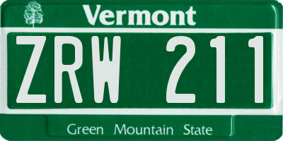 VT license plate ZRW211