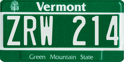VT license plate ZRW214