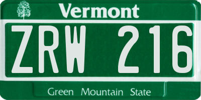VT license plate ZRW216