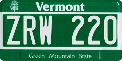 VT license plate ZRW220