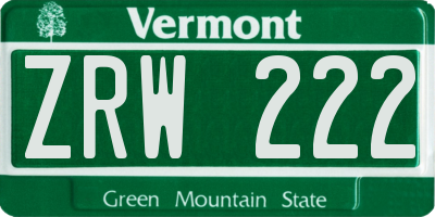 VT license plate ZRW222