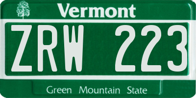 VT license plate ZRW223