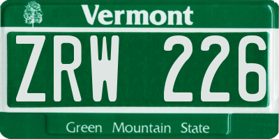 VT license plate ZRW226