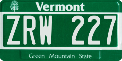VT license plate ZRW227