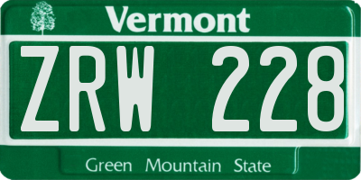 VT license plate ZRW228