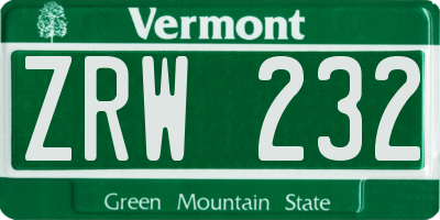VT license plate ZRW232