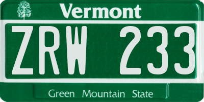 VT license plate ZRW233