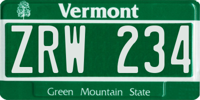VT license plate ZRW234