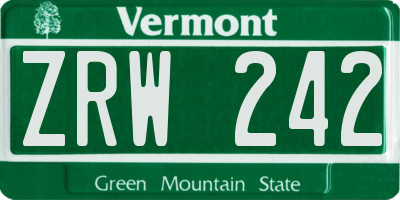 VT license plate ZRW242