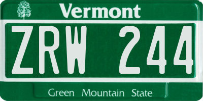 VT license plate ZRW244
