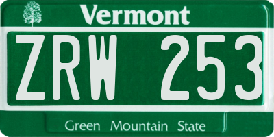 VT license plate ZRW253