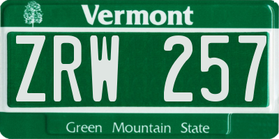 VT license plate ZRW257