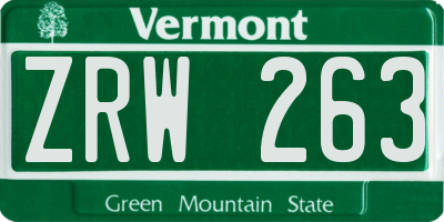 VT license plate ZRW263