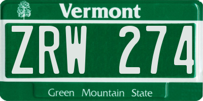 VT license plate ZRW274