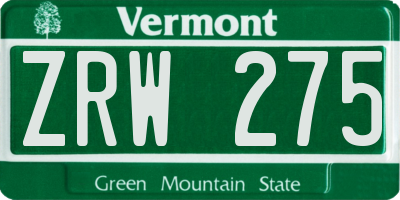 VT license plate ZRW275