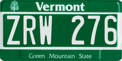 VT license plate ZRW276