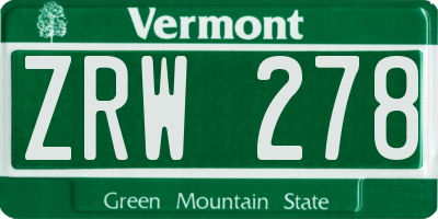 VT license plate ZRW278