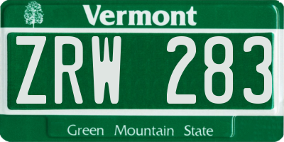 VT license plate ZRW283