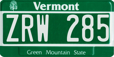 VT license plate ZRW285