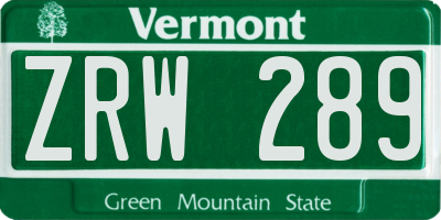 VT license plate ZRW289