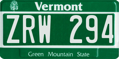 VT license plate ZRW294