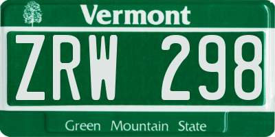 VT license plate ZRW298