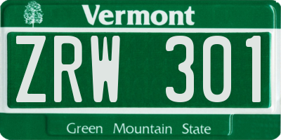 VT license plate ZRW301