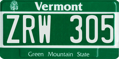 VT license plate ZRW305