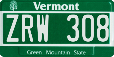 VT license plate ZRW308