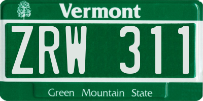 VT license plate ZRW311