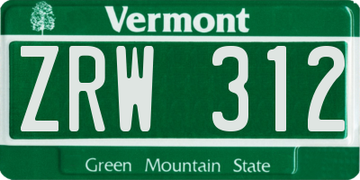 VT license plate ZRW312