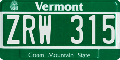 VT license plate ZRW315