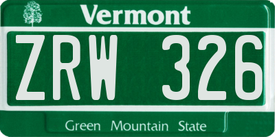 VT license plate ZRW326