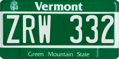 VT license plate ZRW332