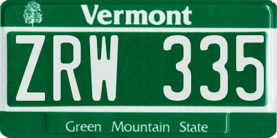 VT license plate ZRW335