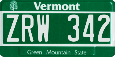 VT license plate ZRW342