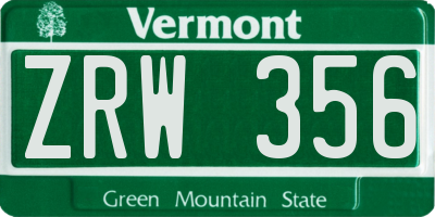 VT license plate ZRW356