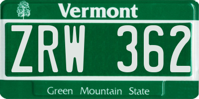 VT license plate ZRW362